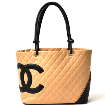 CHANEL シャネル カンボンライン コピー CH-BAG098  ベージュ ブラック カーフ トートバッグ